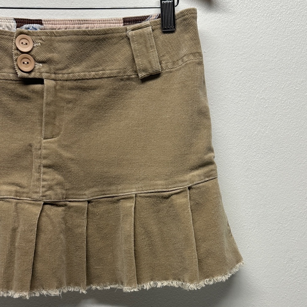 Vintage Rue 21 Low Rise Micro Mini Skirt Pleated Corduroy Tan Brown Size Medium - Picture 2 of 8